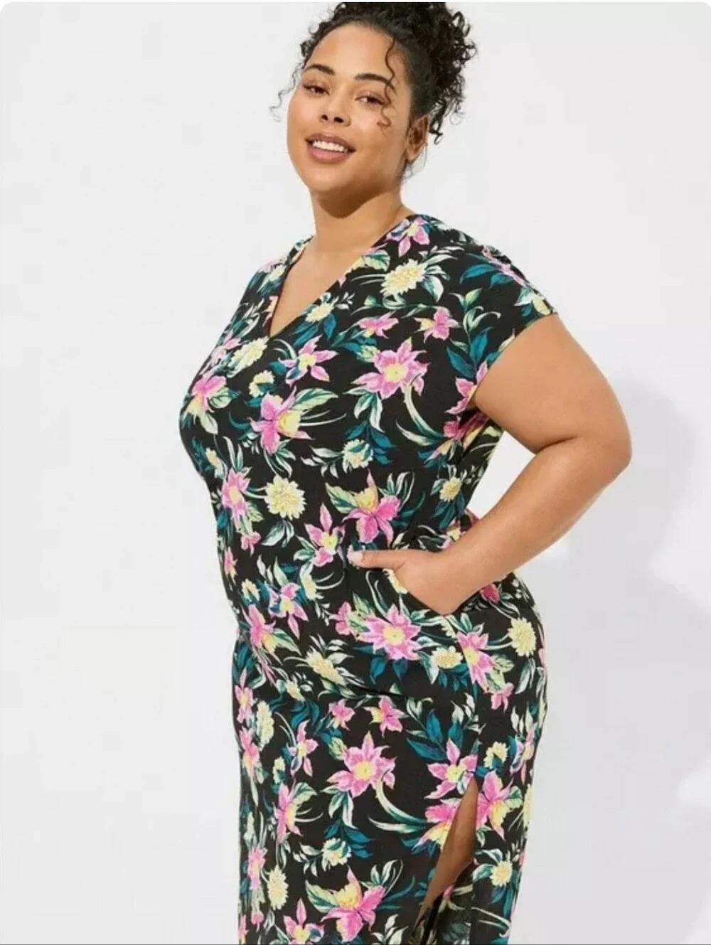 Torrid Washable Gauze Side Slits Caftan Cover-Up Maxi Dress Size 3/3X Bohemian